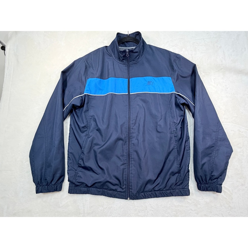 Starter Navy Blue Colorblock Full Zip Windbreaker Jacket Mens Medium Excellent